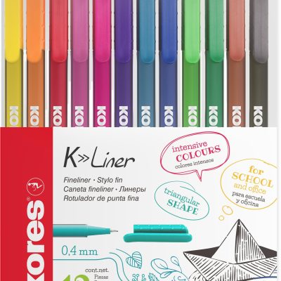 Conjunto de 12 fineliners Kores K-Liner 0,4 mm